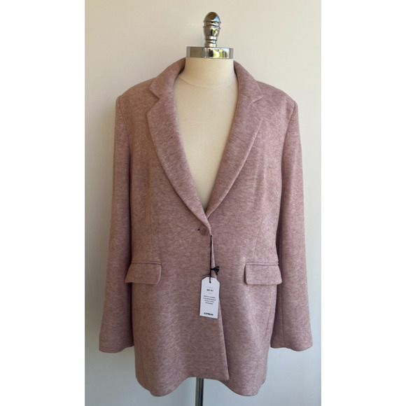 NEW EXPRESS KNIT BlAZER KNIT KIT PINK ONE BUTTON BLAZER SZ XL - Picture 1 of 9
